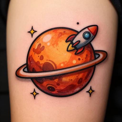 Cartoon Mars Rocket Tattoo Design