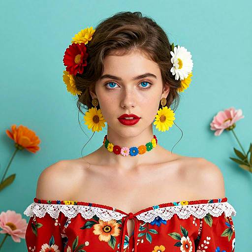 Vibrant Young Woman in Floral Elegance