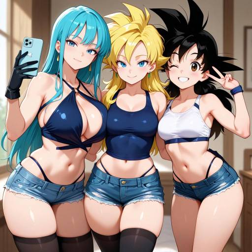 Son Goku with Multiple Girls in Swimwear