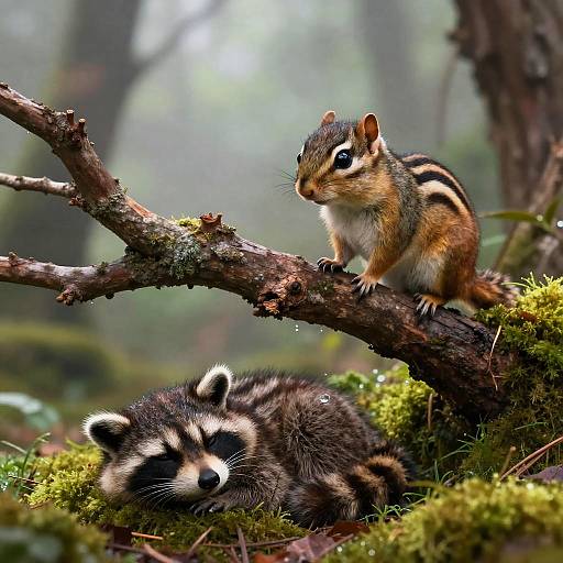 3D Striped Chipmunk in Misty Woodland