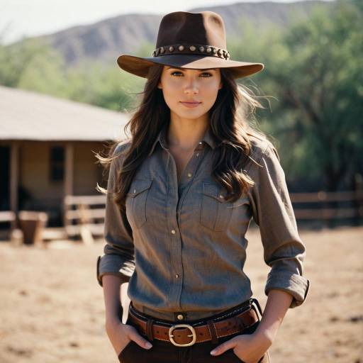 Young Woman in Cowboy Outfit Outdoors