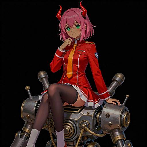 Anime Girl on Mechanical Device Illustration