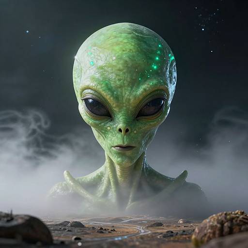 Bioluminescent Green Alien Face