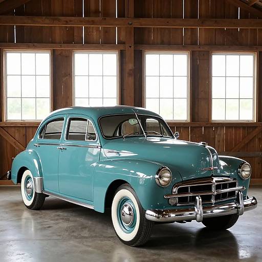 Teal Vintage Sedan in Rustic Barn