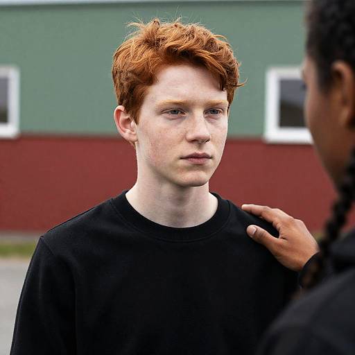 Teenage Boy Comforted by Friend Outdoors