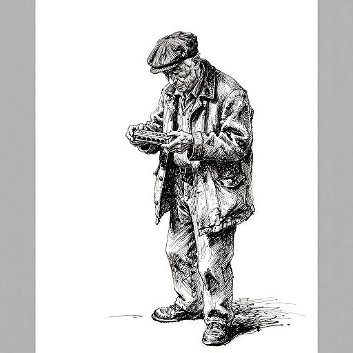 Stippling Ink Drawing of Elderly Man