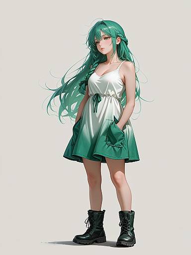 Emerald Shift Dress with Combat Boots