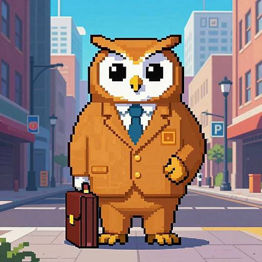 Pixel Art Owl in Business Suit