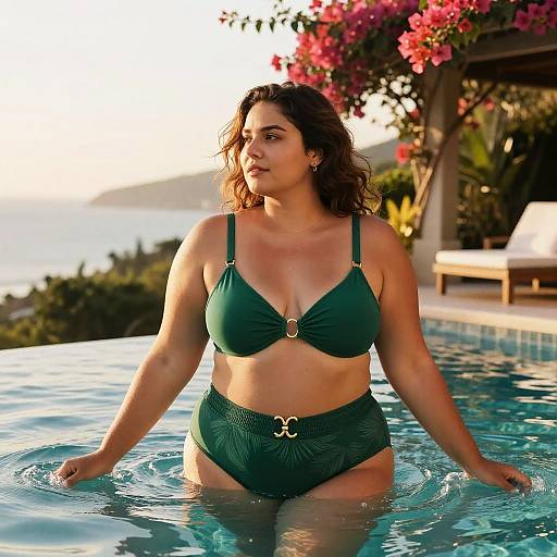 Curvy Latina in Infinity Pool at Golden-Hour