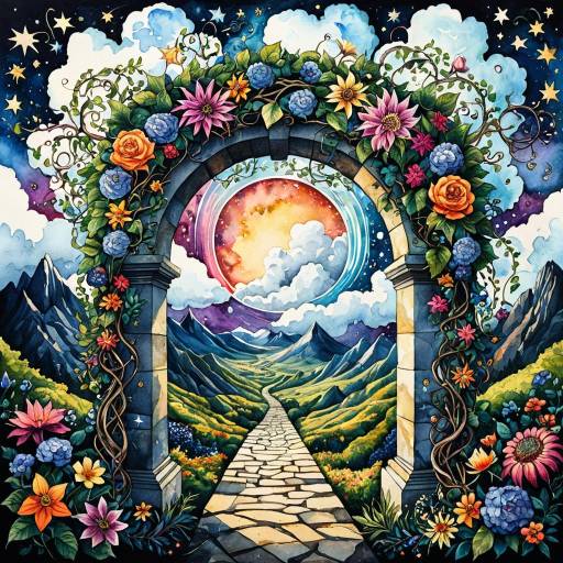 Surreal Flowered Archway in Vibrant Landscape