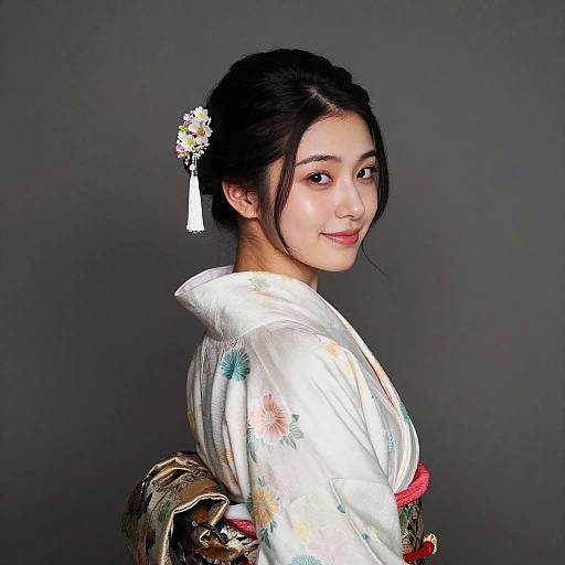 Japanese Woman in Traditional Kimono with Hair Ornament