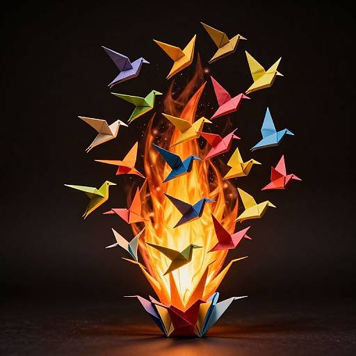 Vibrant Origami Birds Ascending