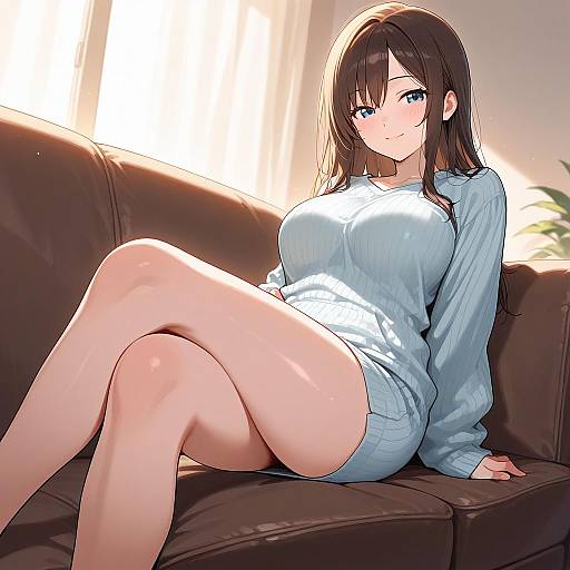 Cozy Couch Portrait with Soft Smile