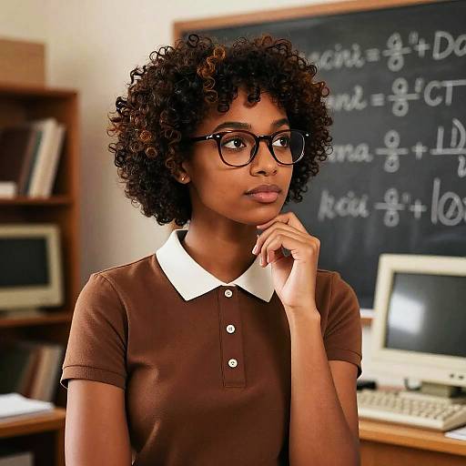 Thoughtful Woman Studying Math