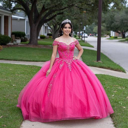 Woman in Pink Quinceañera Gown