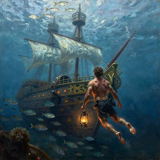 Deep-Sea Fisherman Approaches Sunken Galleon