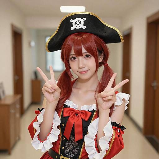 Cheerful Red-Haired Pirate Cosplay
