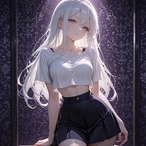 Anime Girl with White Hair and Purple Eyes