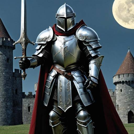 Knight in Full Armor Under Moonlight