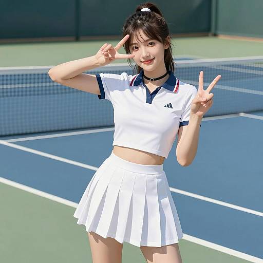 Young Woman Posing on Tennis Court
