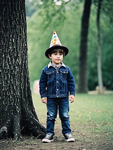 Boy Wearing Party Hat Outdoors