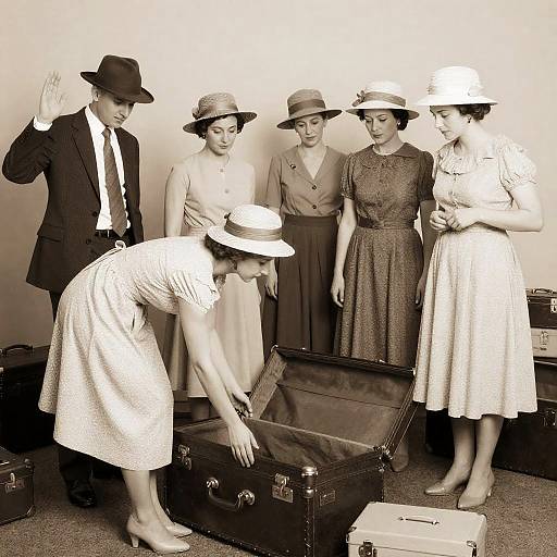 Vintage Unpacking Scene in Sepia