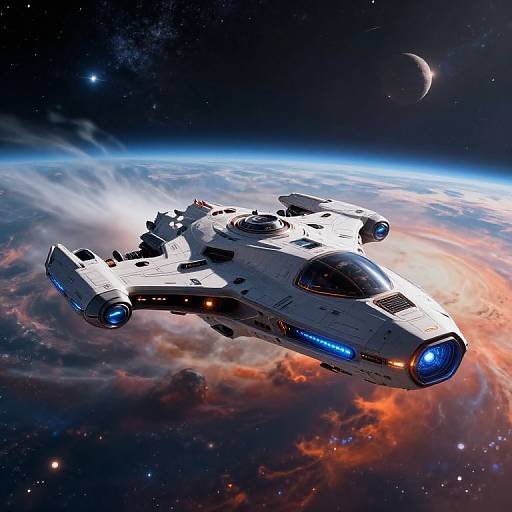 Futuristic Spaceship in Vibrant Galaxy