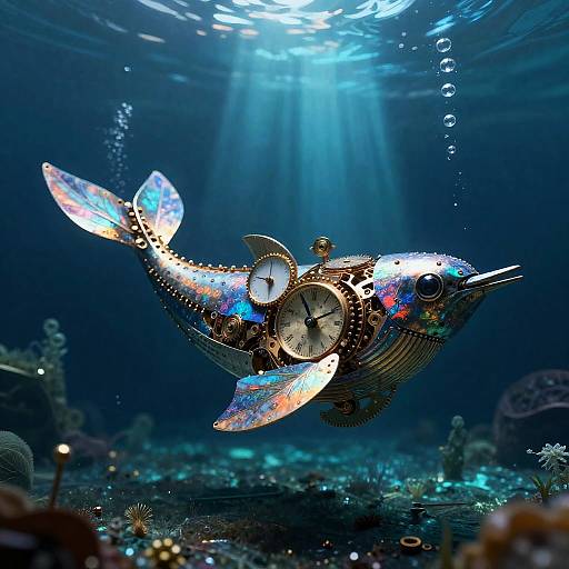 Giger-Inspired Clockwork Whale in Abyss