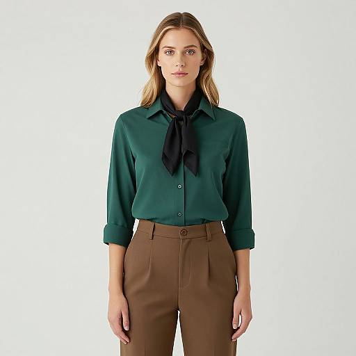 Woman in Green Shirt with Black Scarf