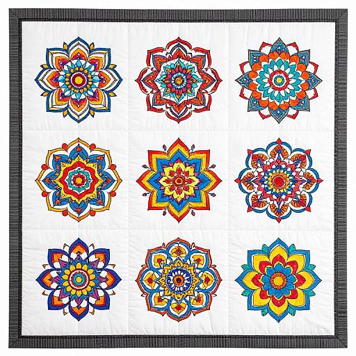 Colorful Floral Mandala Quilt Grid