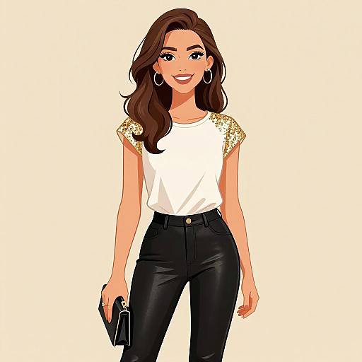 Chic Smiling Woman in Stylish Outfit