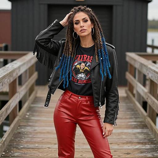 Confident Woman with Blue-Tipped Dreadlocks