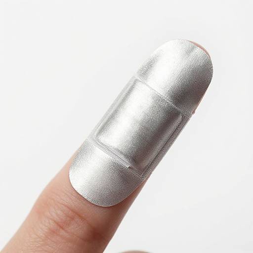 Close-up photograph of a finger with a silver metallic nail polish applied to the index fingernail, set against a plain white background.