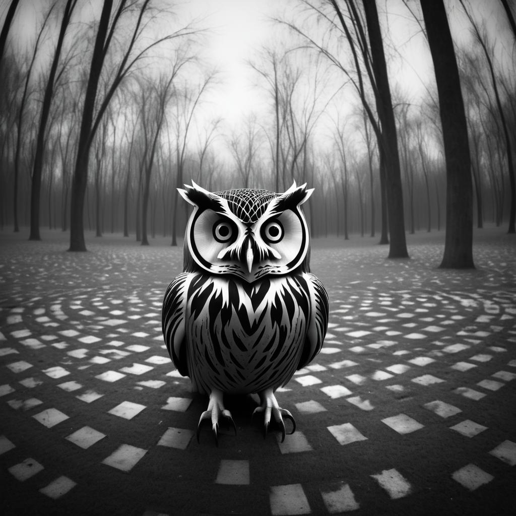 Surreal Owl in an Eerie Park