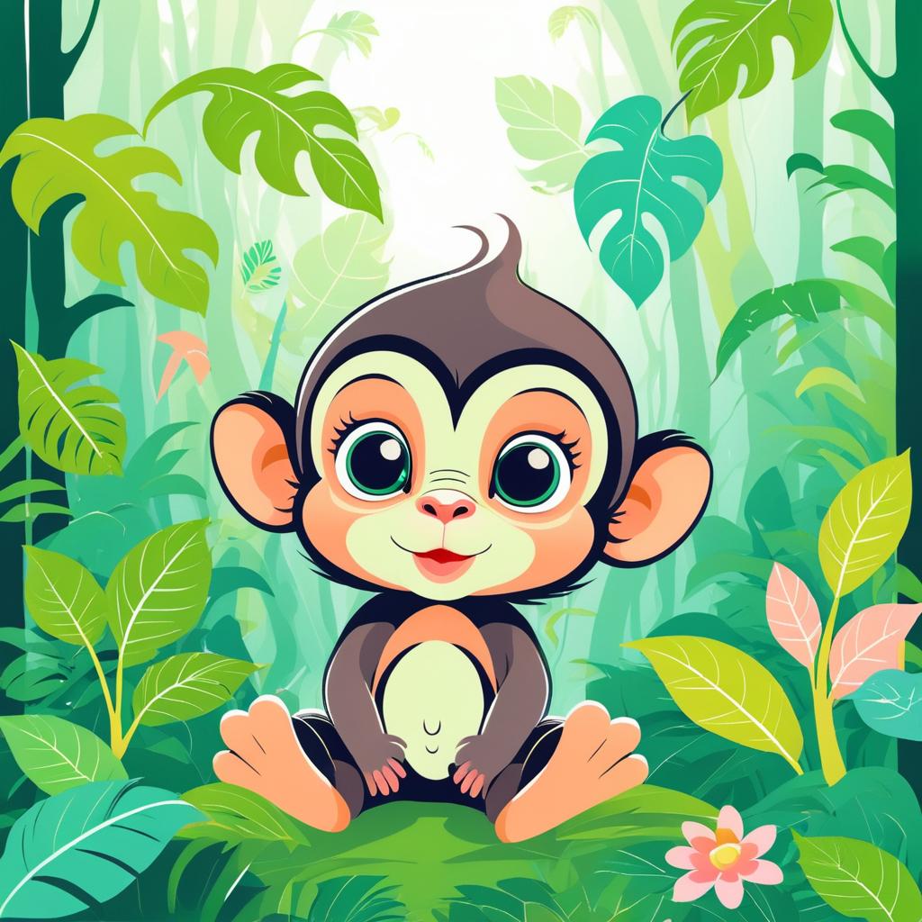 Whimsical Baby Monkey in Rainforest