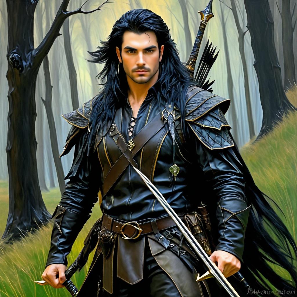 Gothic Half-Elf Ranger Portrait in Nature