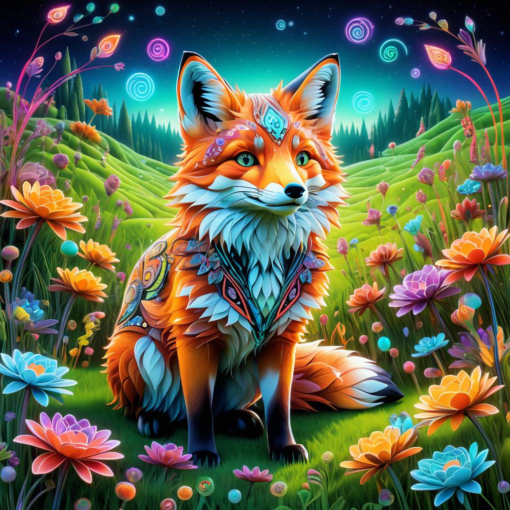 Enchanting Neon Fox in Vibrant Meadow