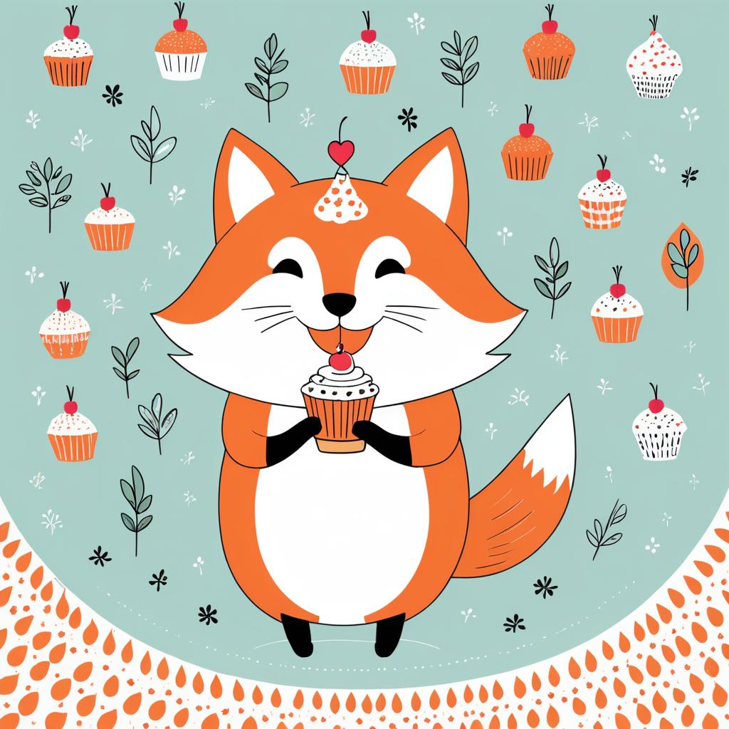 Joyful Fox Cupcake Art in Correll Style