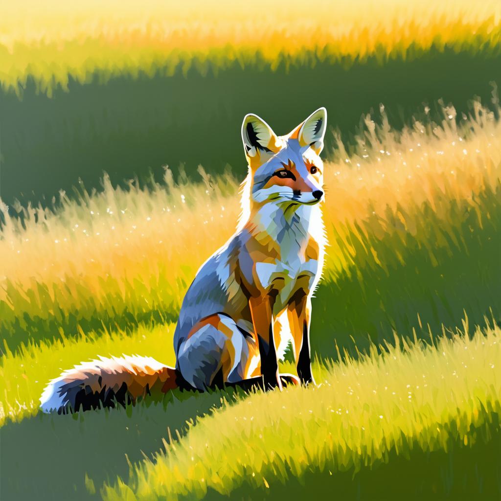 Gray Fox in a Rothko-Inspired Meadow