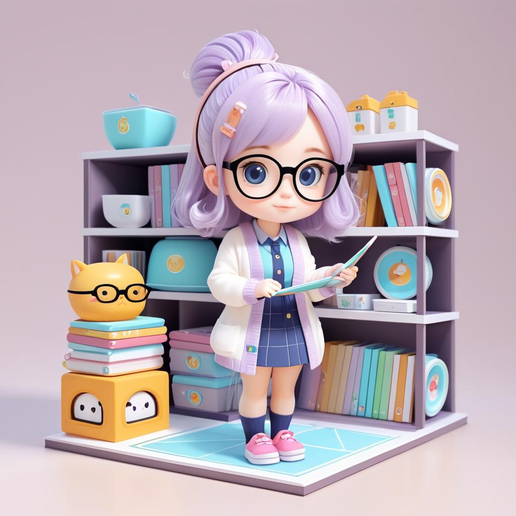 Cheerful Chibi Librarian Doing Chores