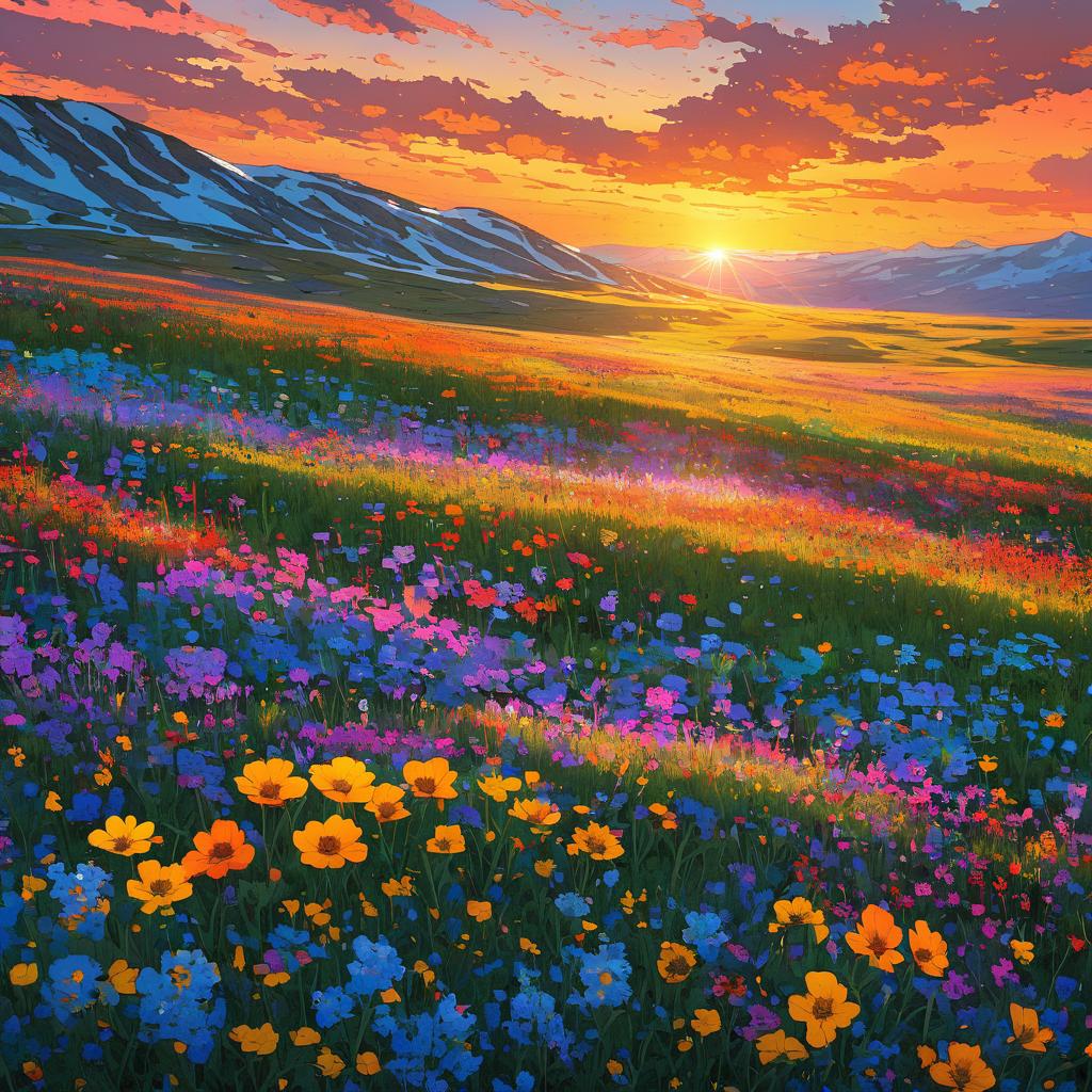 Vibrant Tundra Expanse at Sunset