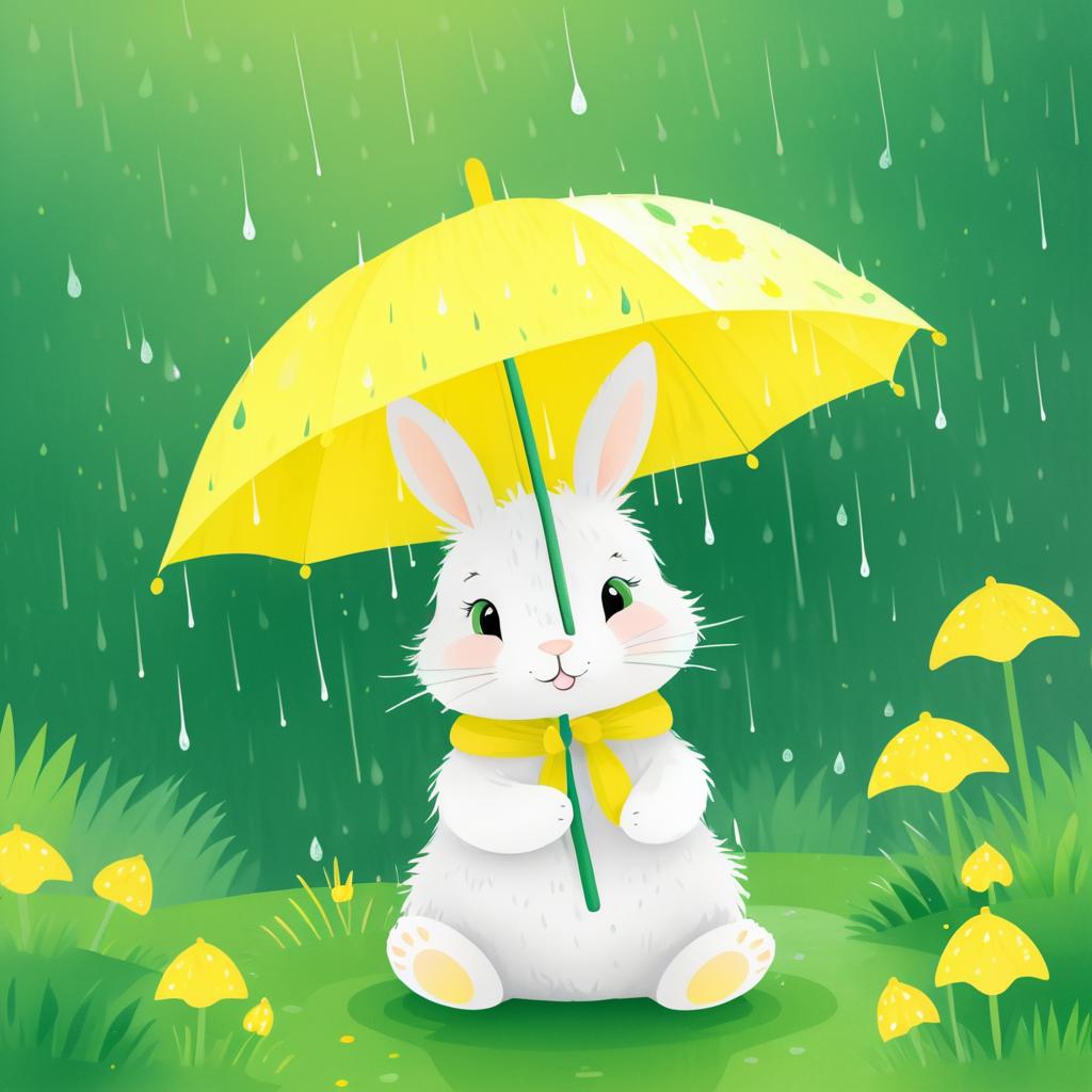 Cozy Bunny Illustration Under Umbrella