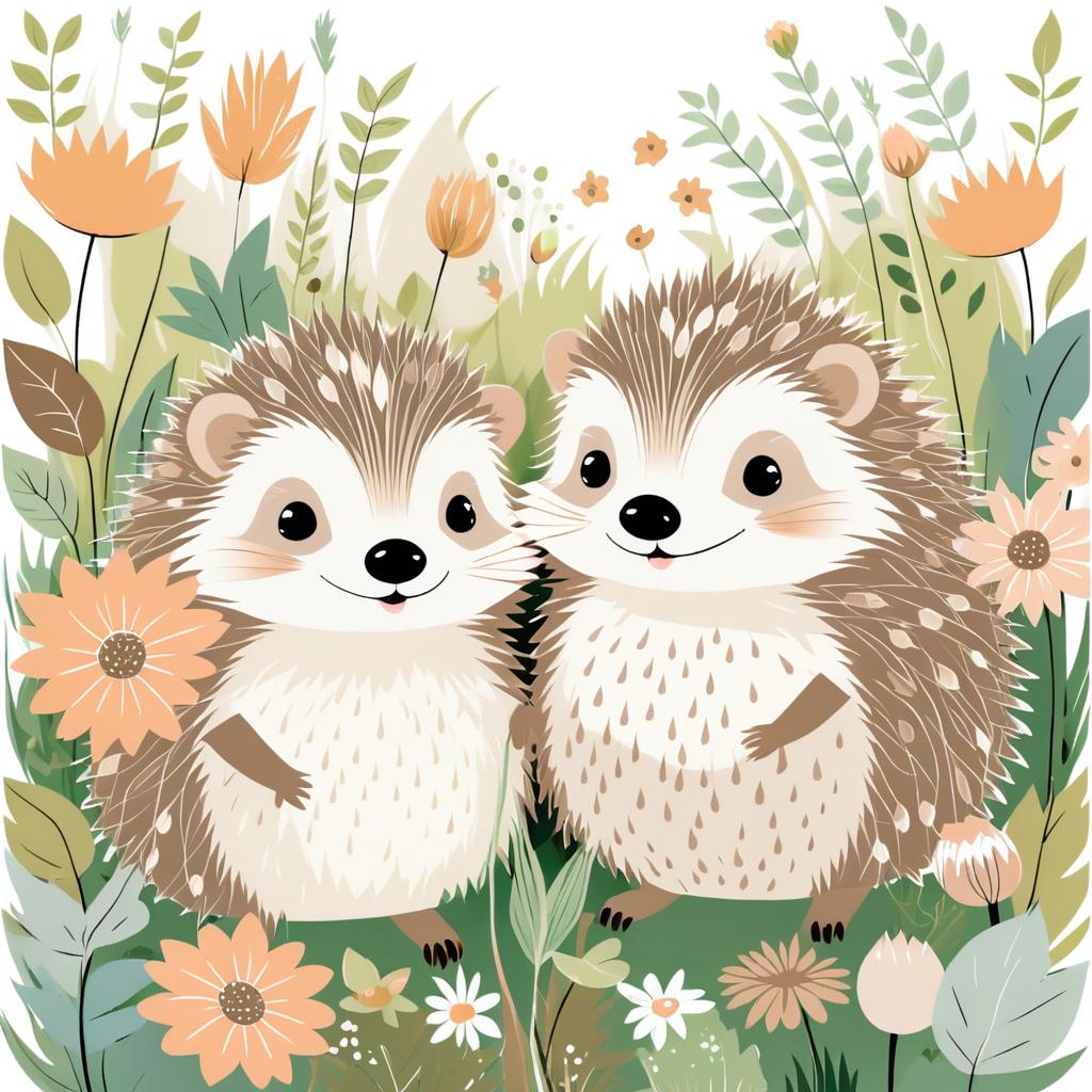 Whimsical Hedgehogs in a Vibrant Garden