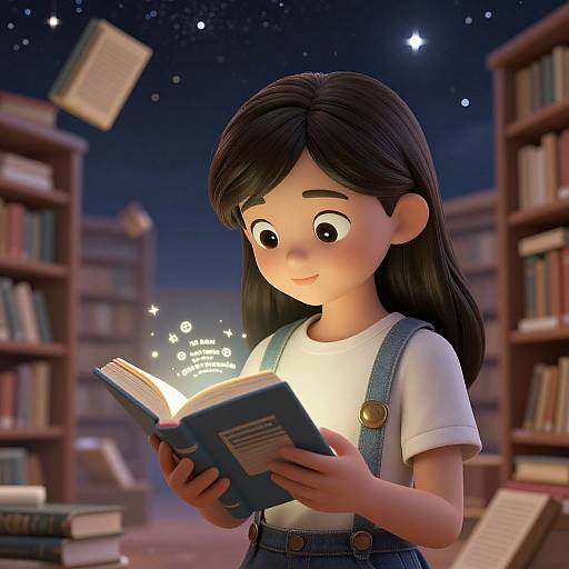 Whimsical Tween AI in Floating Library