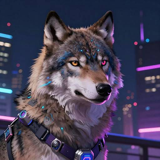 Cyberpunk Neon Anthropomorphic Wolf