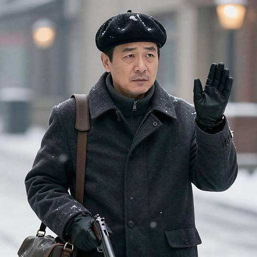 Urban Vigilante in a Snowy Scene