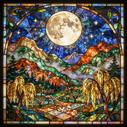 Art Nouveau Nocturne with Harvest Moon