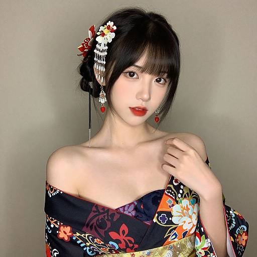 Realistic Portrait of Asian Woman in Traditional Attire