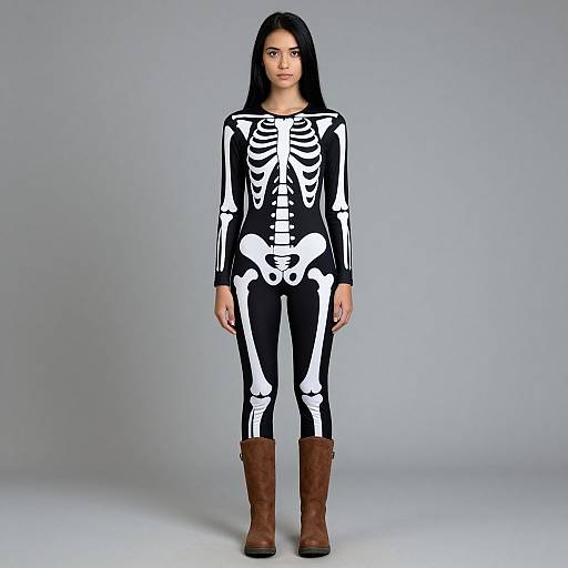 Young Woman in Skeleton Bodysuit