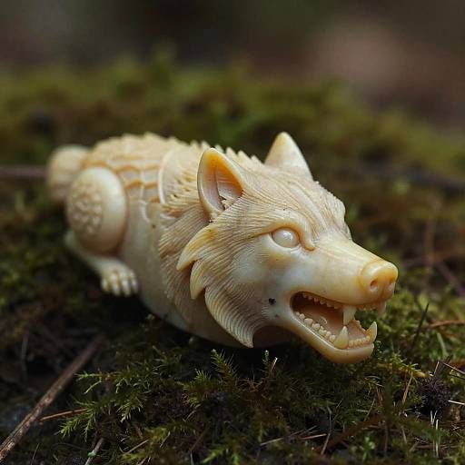 Intricately Carved Wolf Bone Pendant on Moss